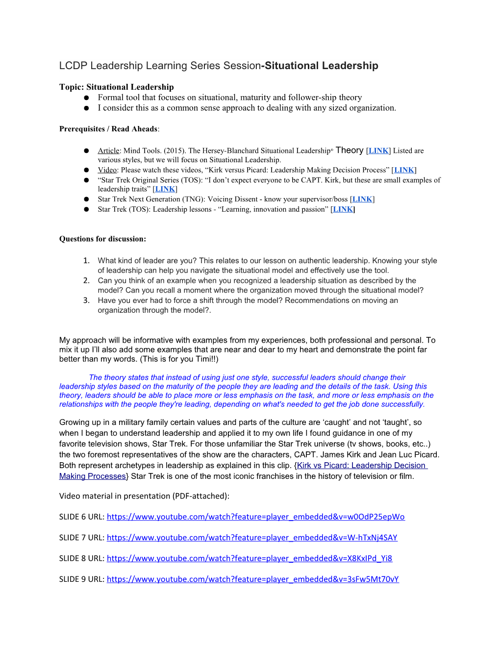 LCDP Leadership Learning Series Session -Situational Leadership