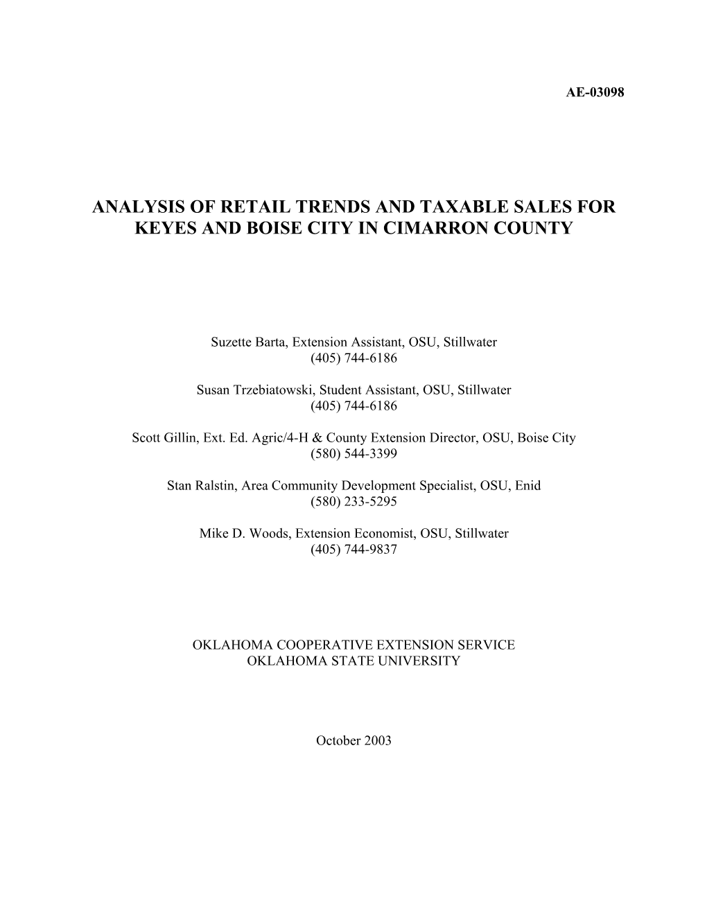 Analysis of Retail Trends and Taxable Sales for Keyes and Boise City in Cimarron County