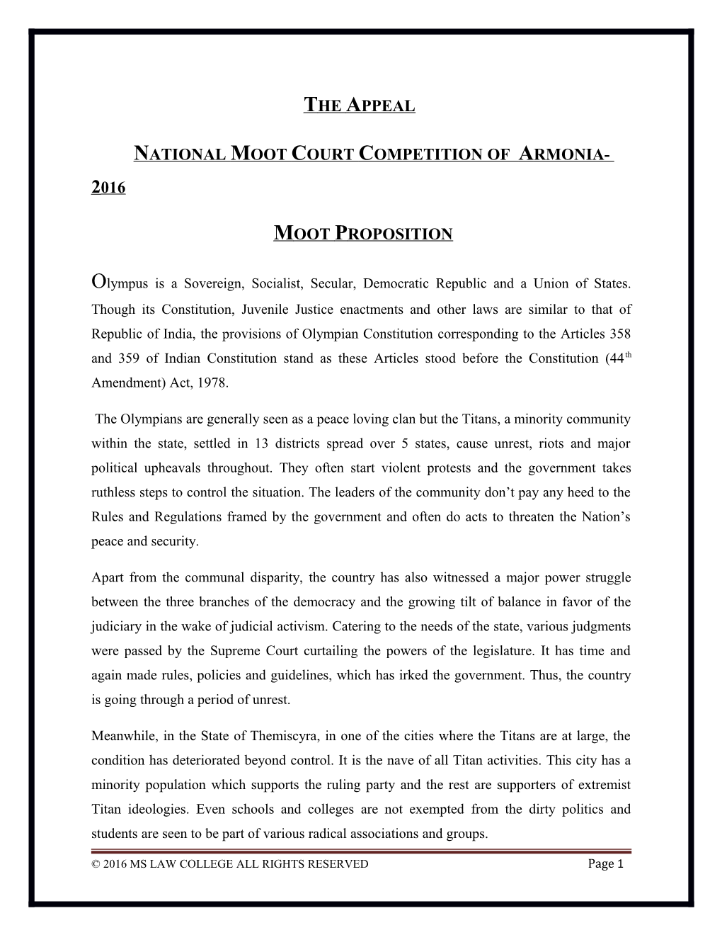 National Moot Court Competition of Armonia-2016