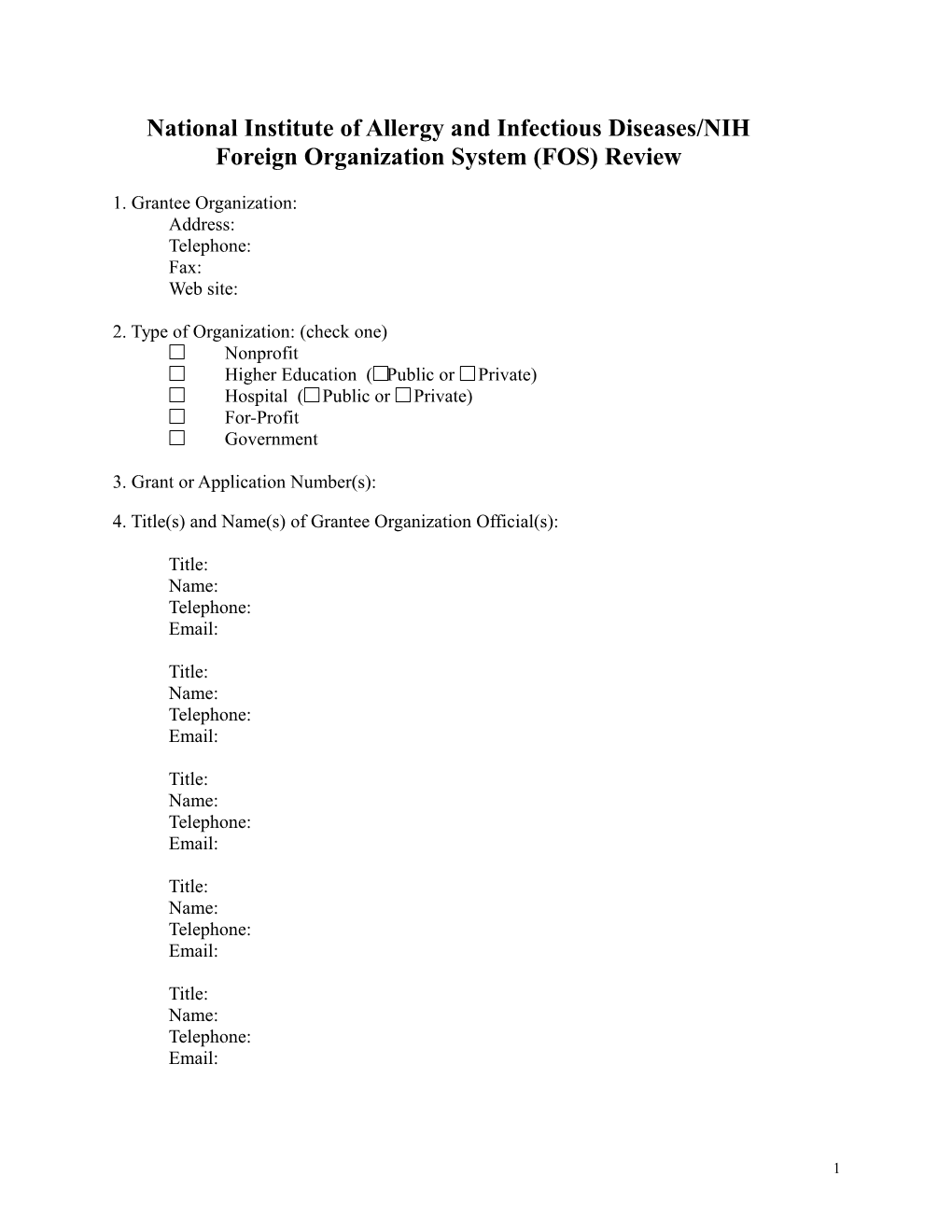 Foreign Organization System Review