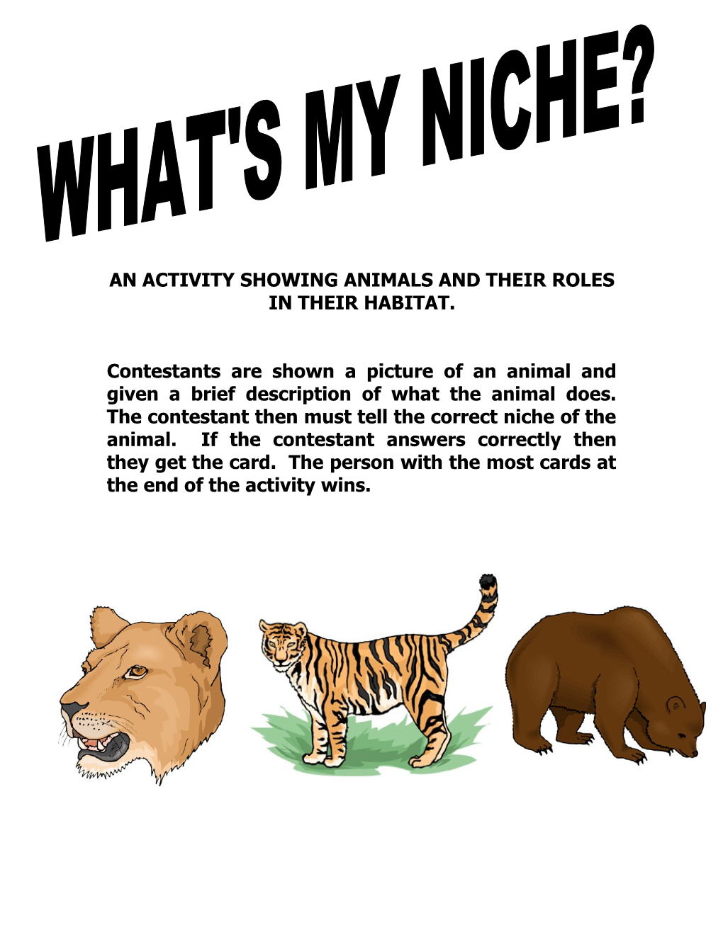 An Activity Showing Animals and Their Roles in Their Habitat