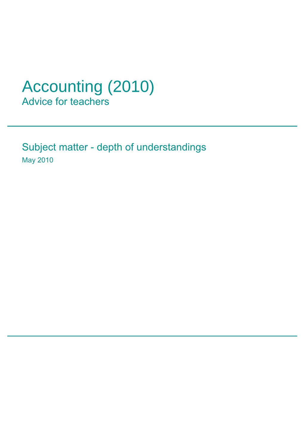 Accounting (2010) Advice for Teachers