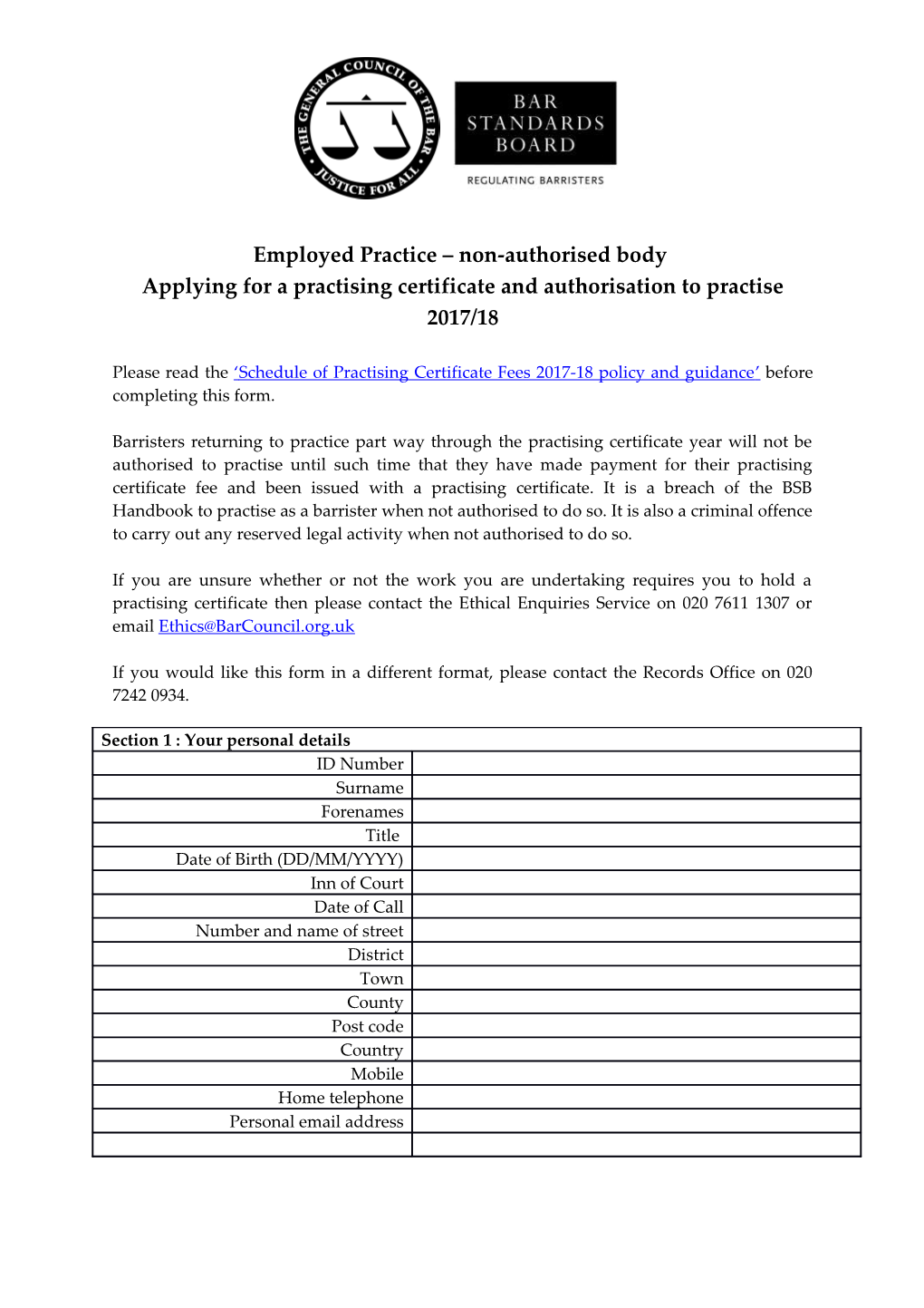 Employed Practice Non-Authorised Body