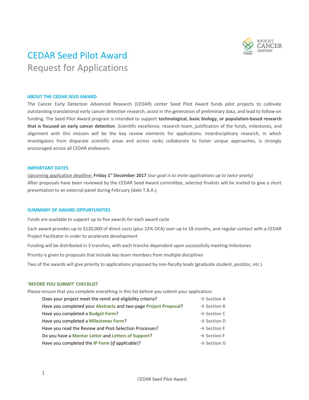 CEDAR Seed Pilotaward