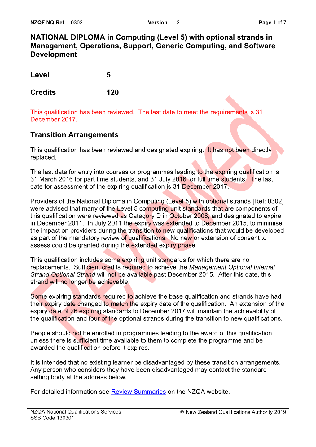 0302 NATIONAL DIPLOMA in Computing (Level 5) with Optional Strands in Management, Operations