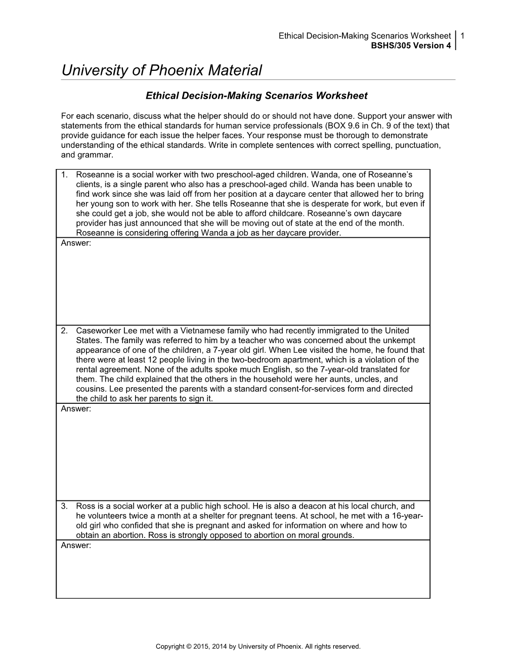 Ethical Decision-Making Scenariosworksheet