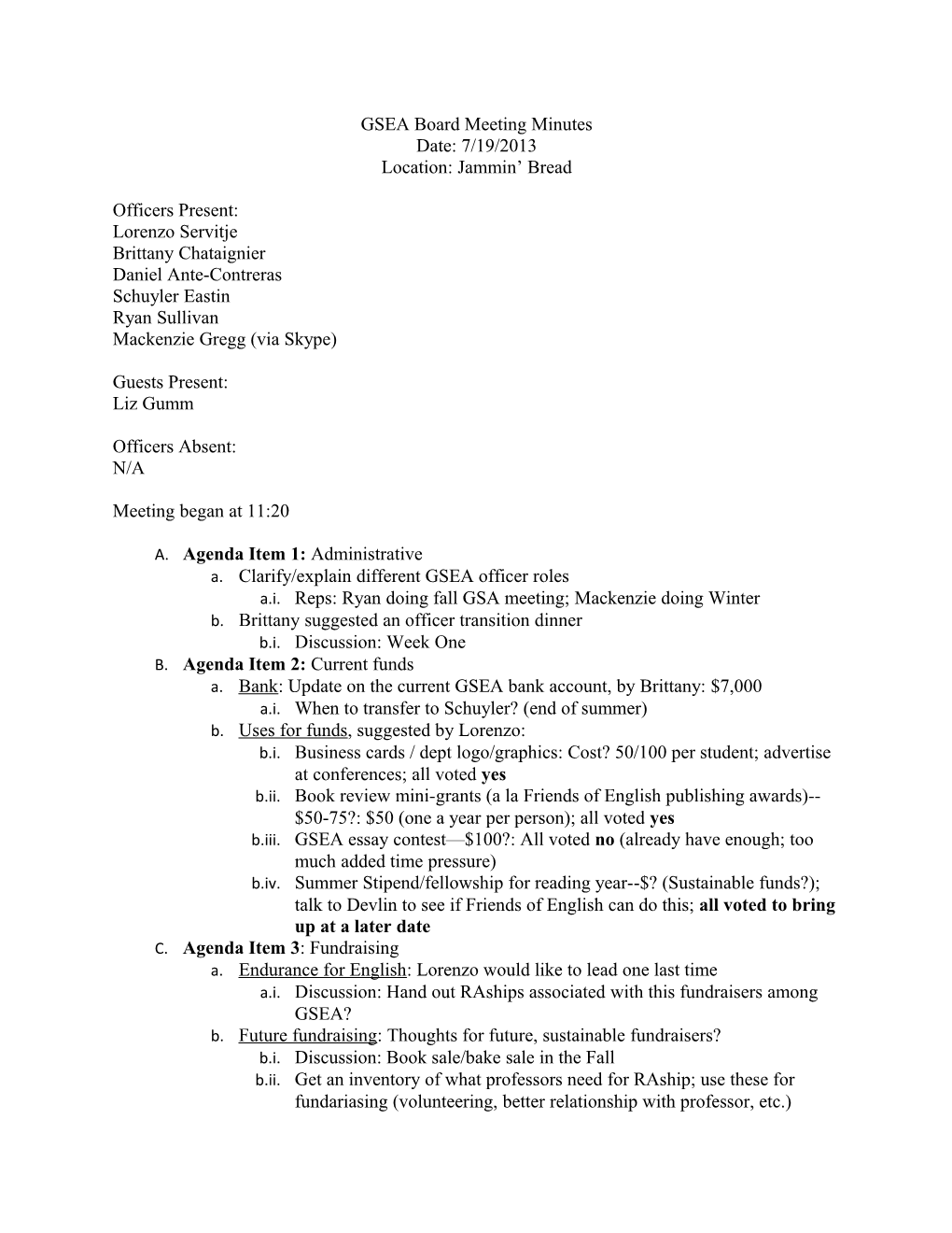 GSEA Board Meeting Minutes