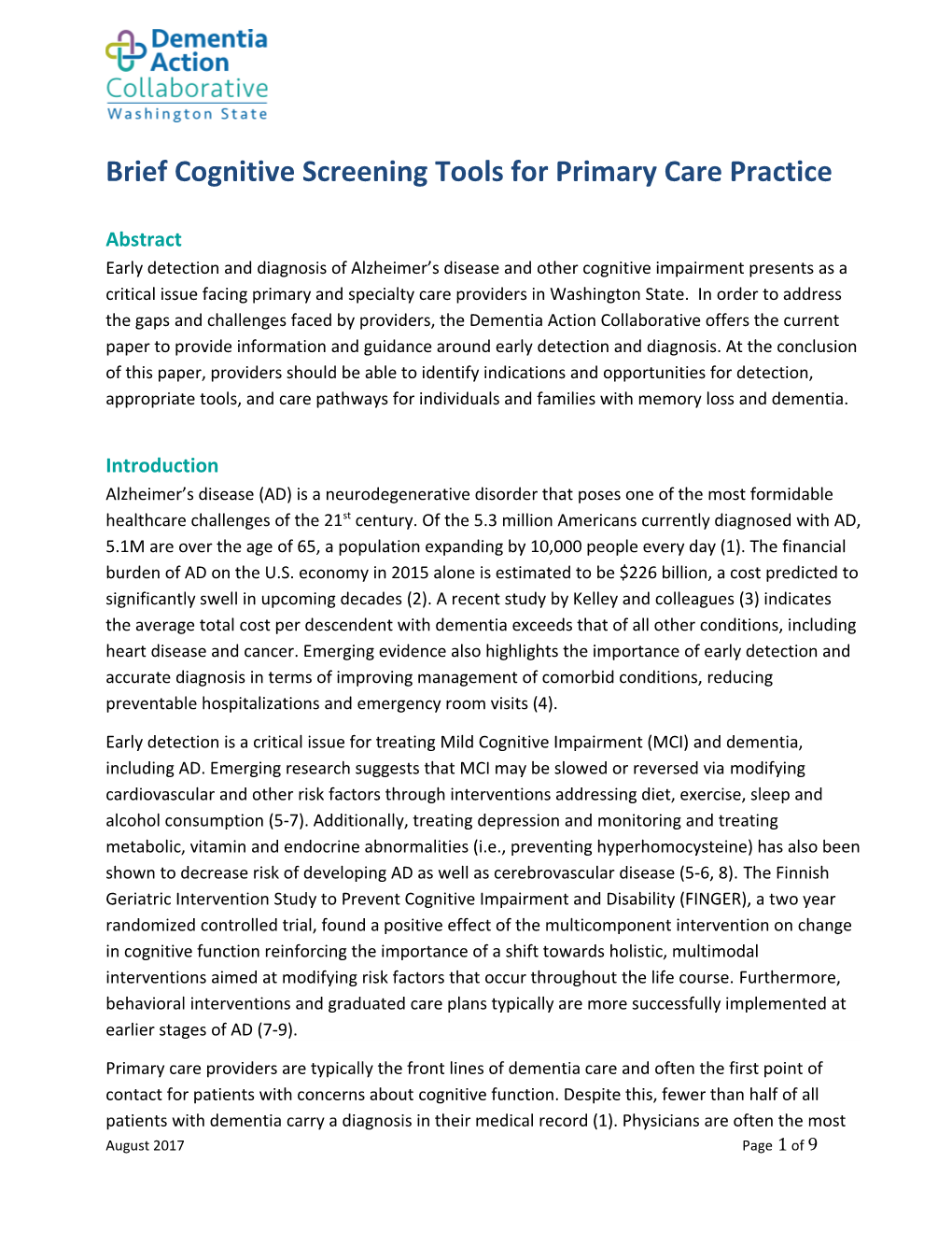 Brief Cognitive Screening Tools for Primary Care Practice
