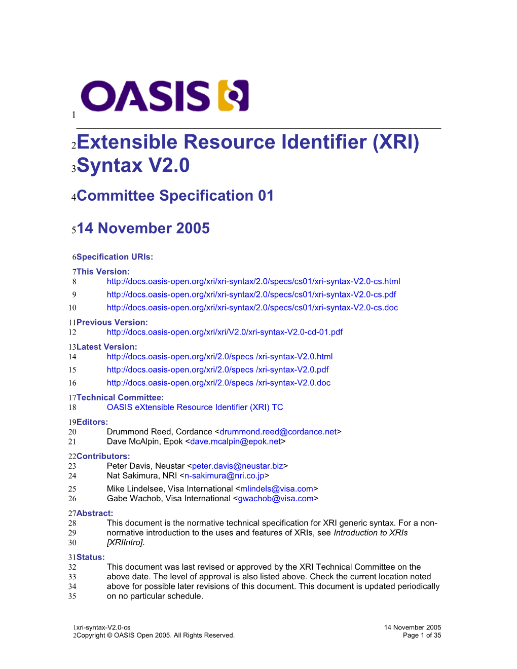 XRI Syntax Specification