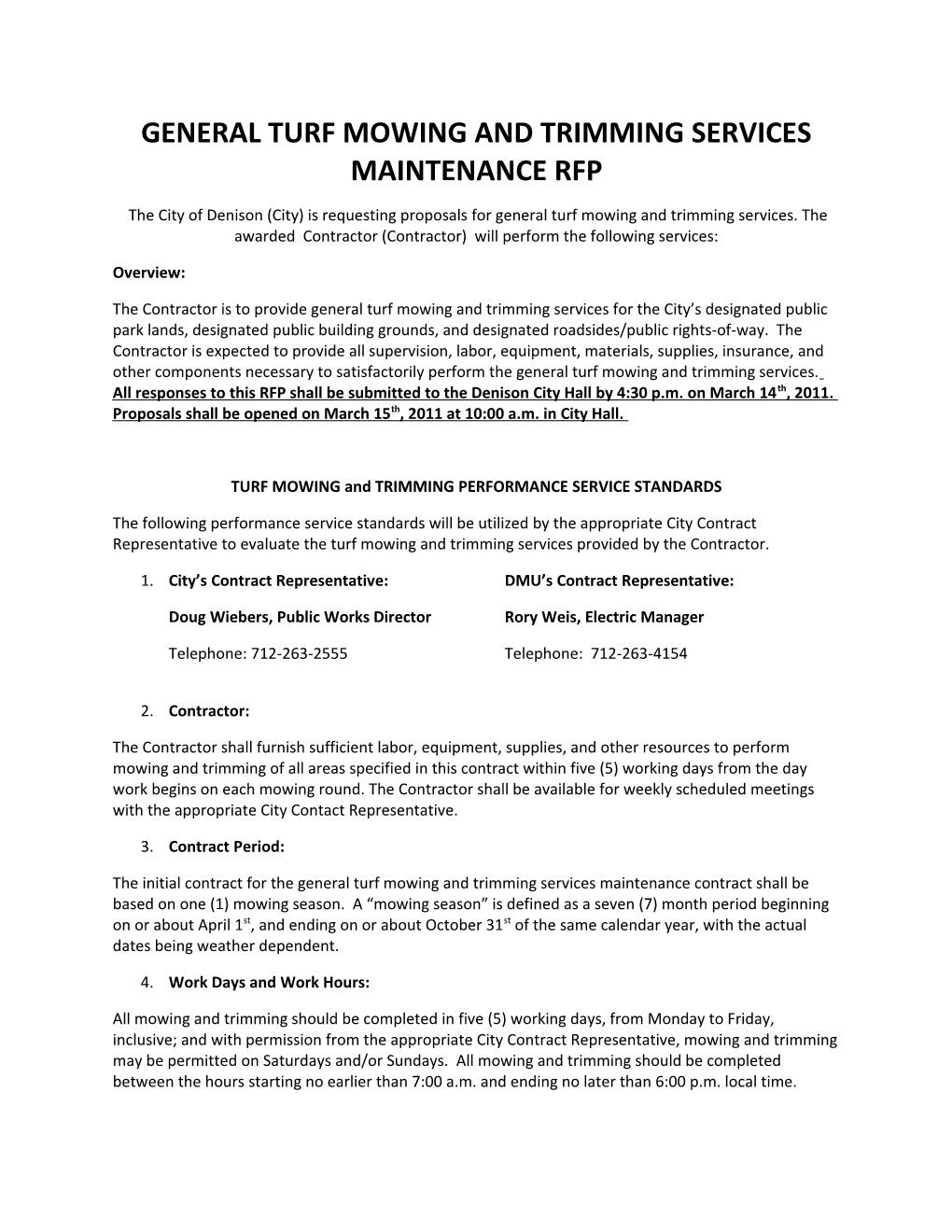 General Turf Mowing and Trimming Services Maintenance Rfp