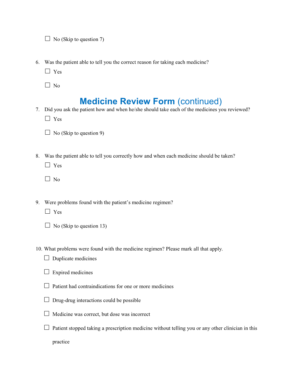 Medicine Review Form