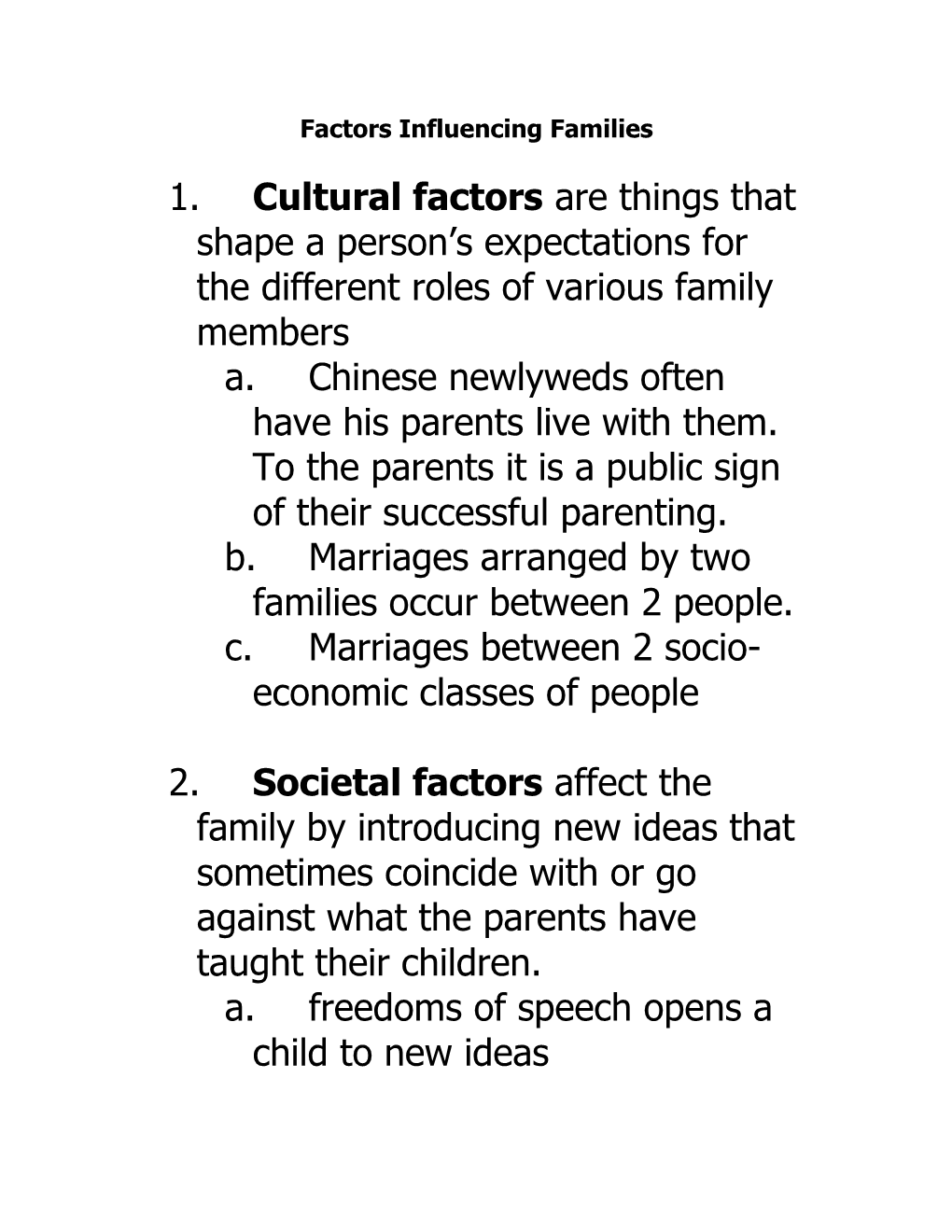 Factors Influencing Families