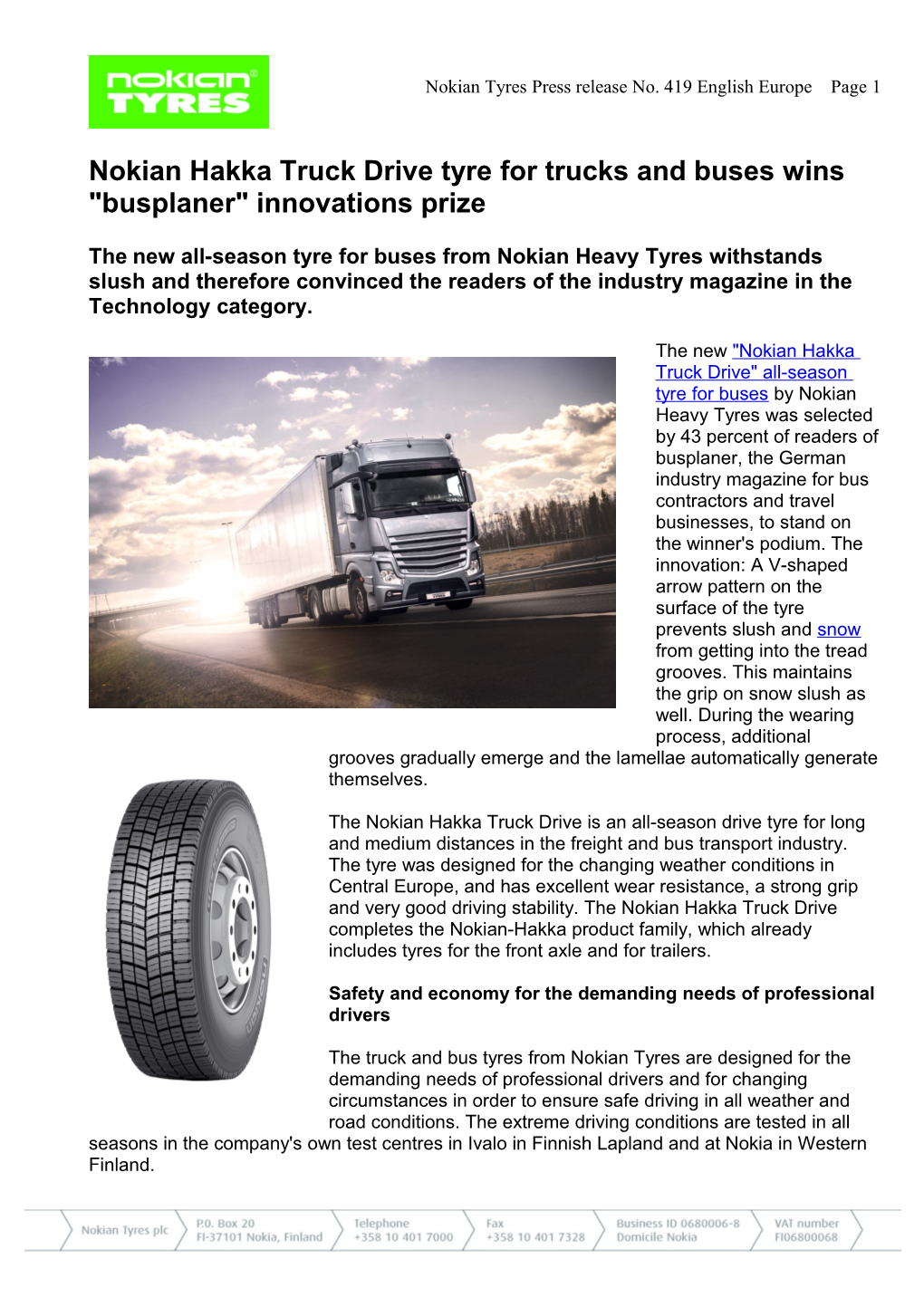 Nokian Tyres Press Release No. 419 English Europe Page 1