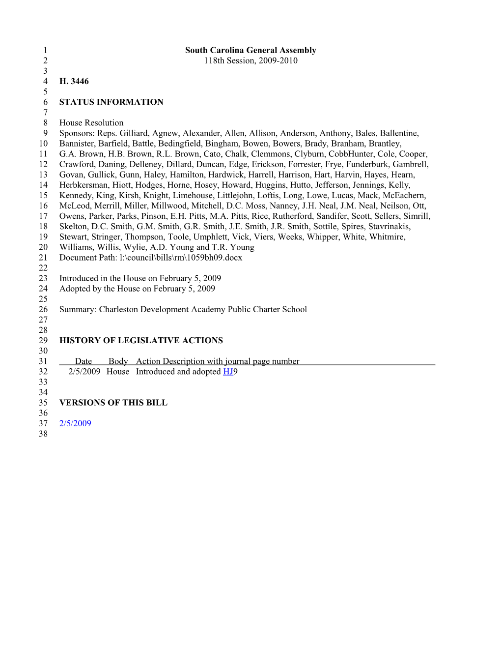 2009-2010 Bill 3446: Charleston Development Academy Public Charter School - South Carolina