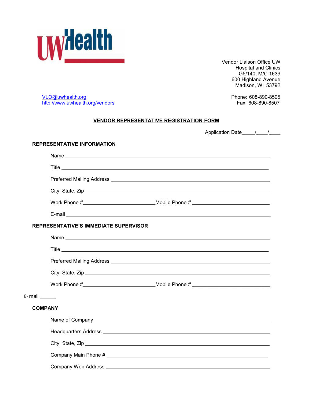 Sales Representative Registry Form