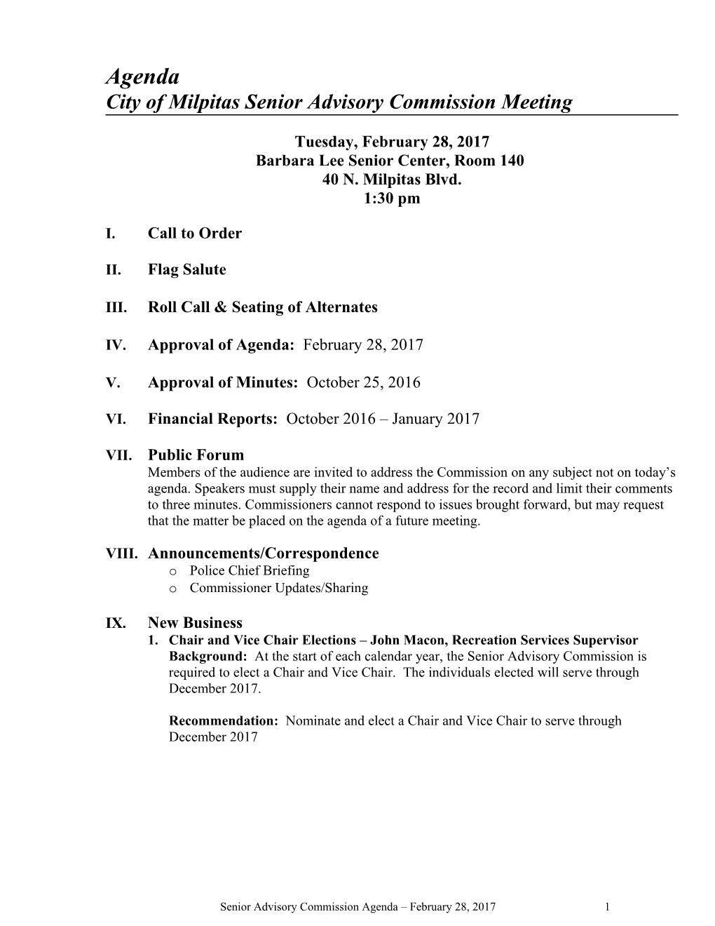 City of Milpitassenior Advisory Commission Meeting