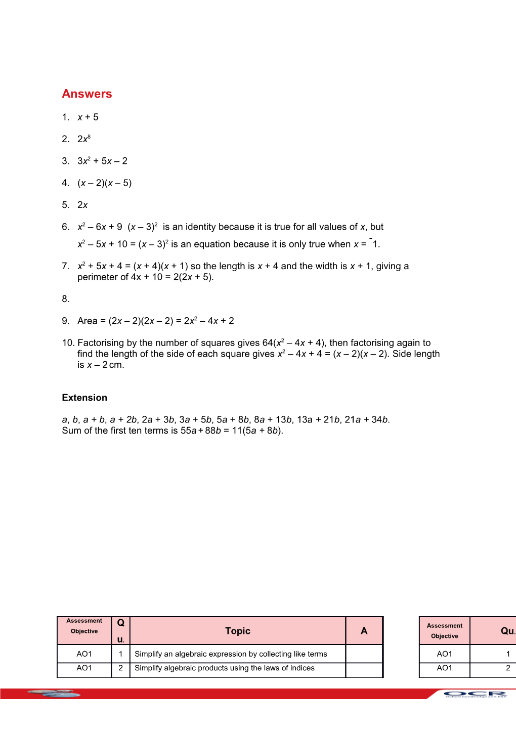 GCSE (9-1) Mathematics,Foundation Check in - 6.01 Algebraic Expressions