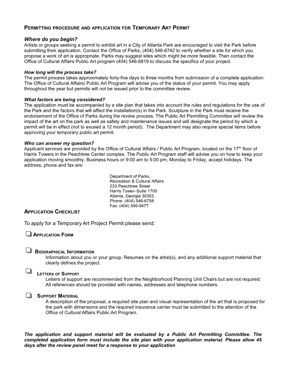 Permitting Procedure and Application for Temporary Art Permit