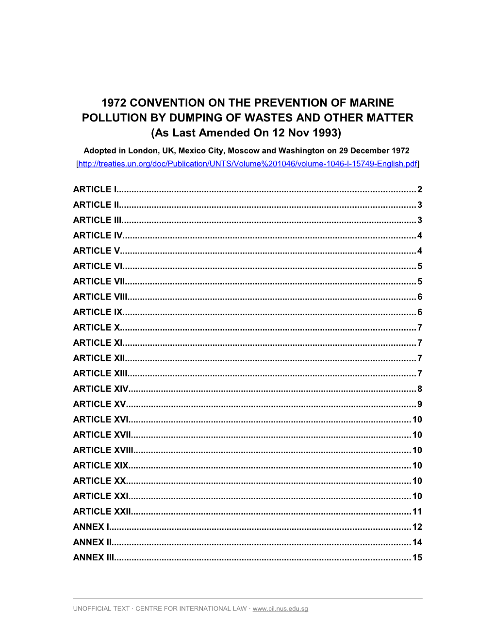 1972 Convention on the Prevention of Marine Pollution by Dumping of Wastes and Other Matter