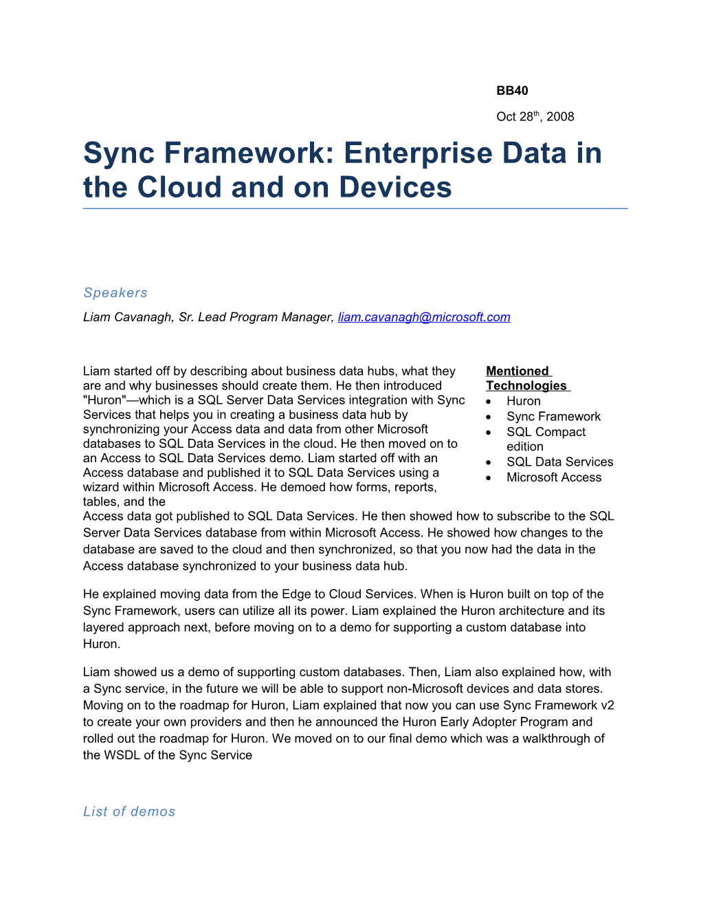 Sync Framework