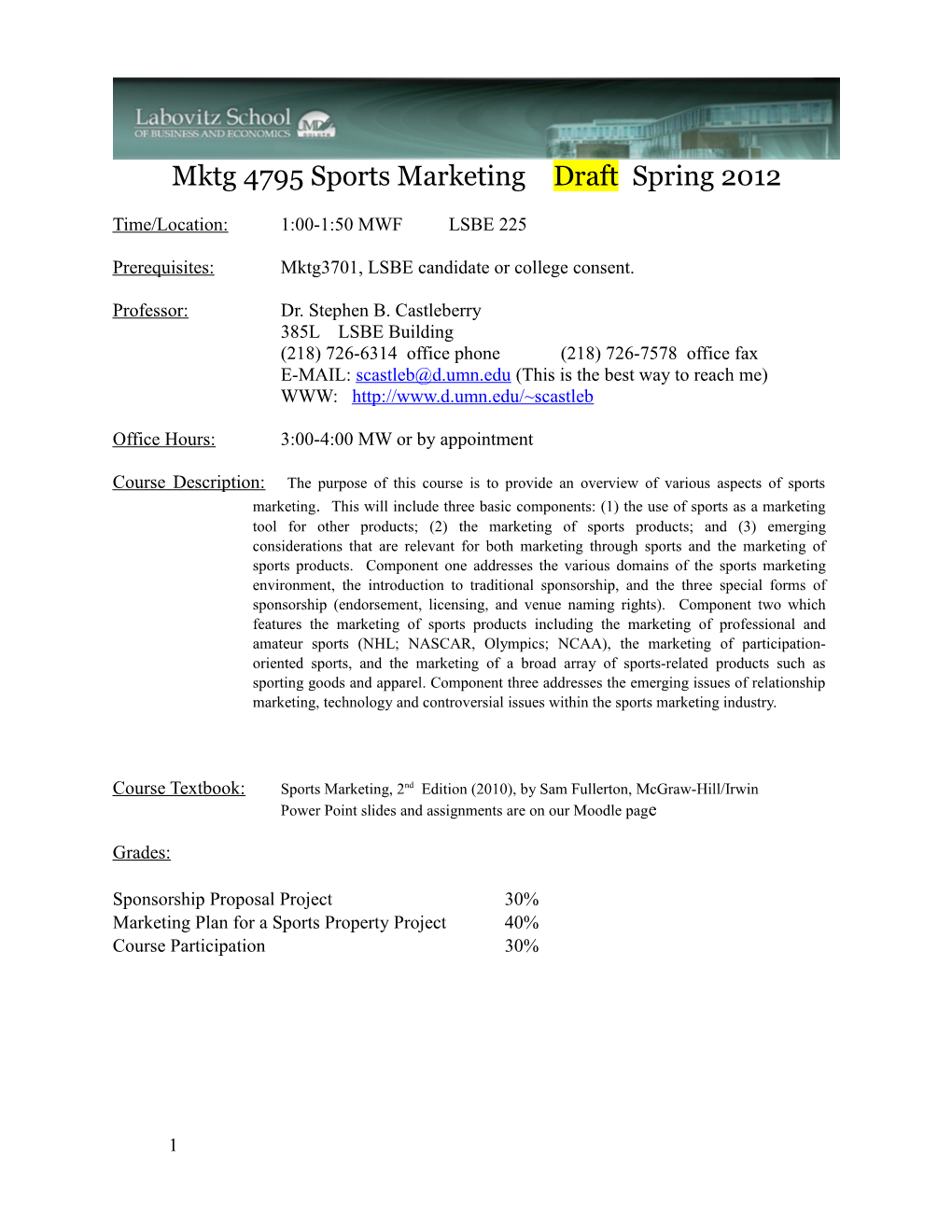 Mktg 4795 Sports Marketing Draft Spring 2012
