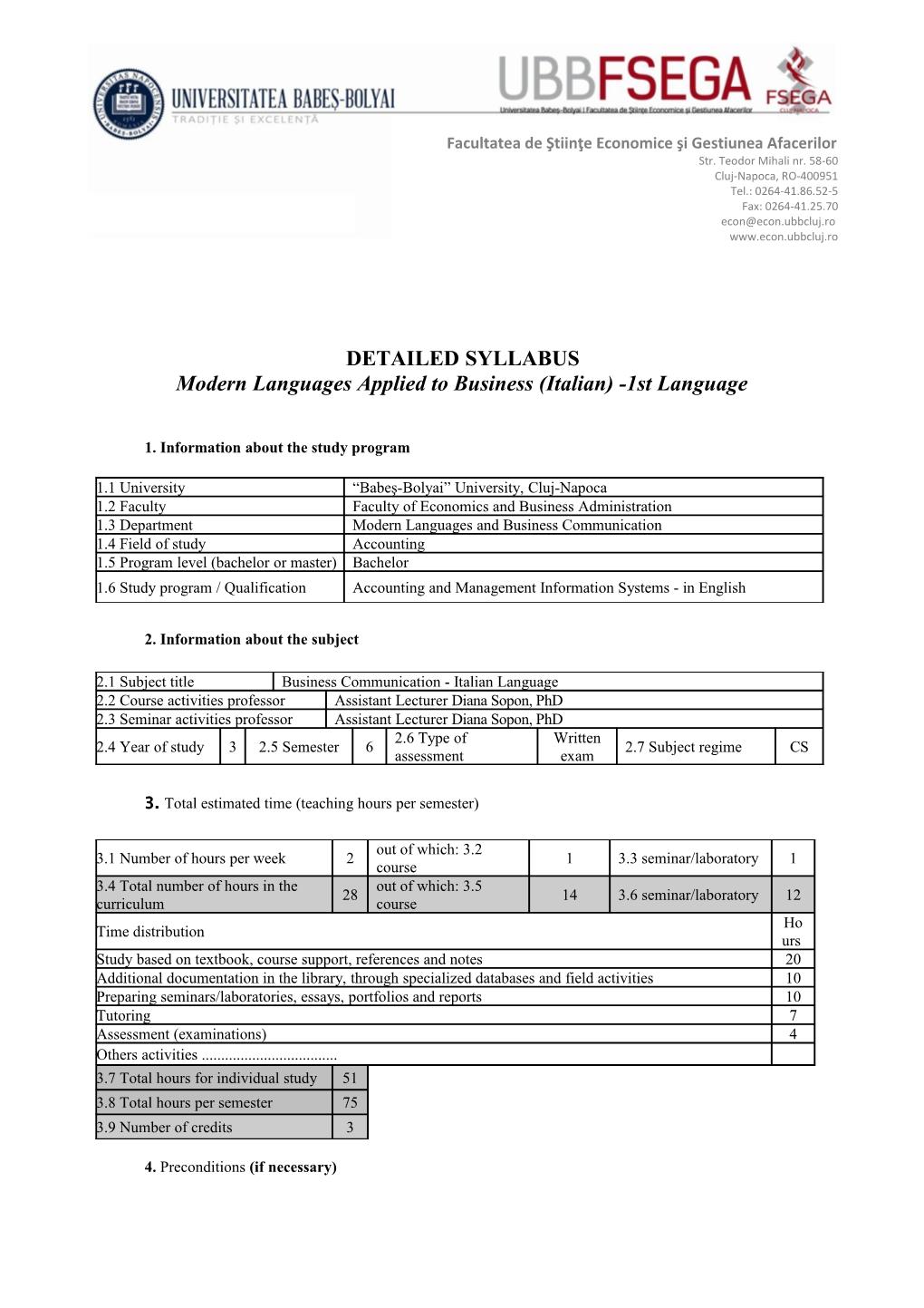 Modern Languages Applied to Business (Italian) -1St Language