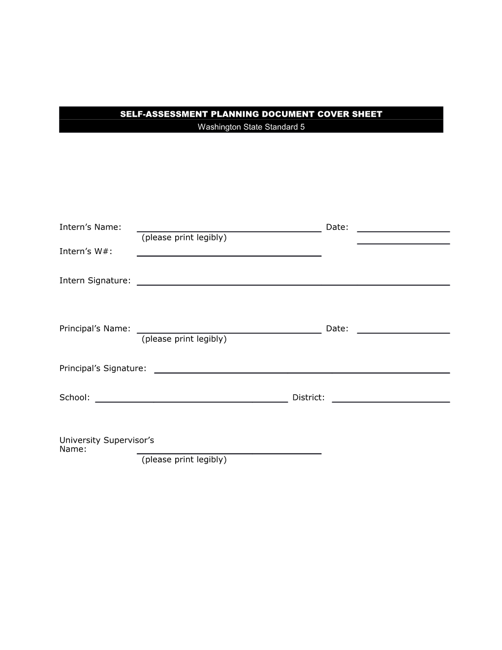 Self-Assessment Planning Document Cover Sheet