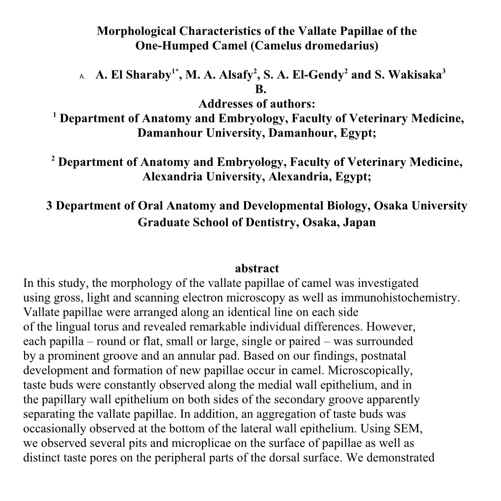 Morphological Characteristics of the Vallate Papillae of The