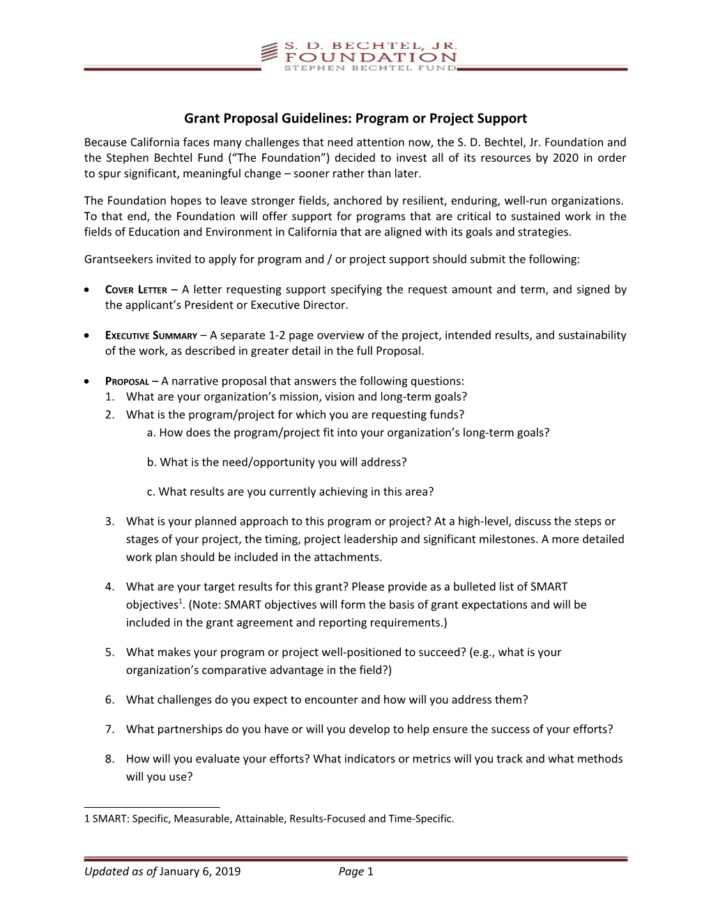 Grant Proposal Guidelines: Program Or Project Support