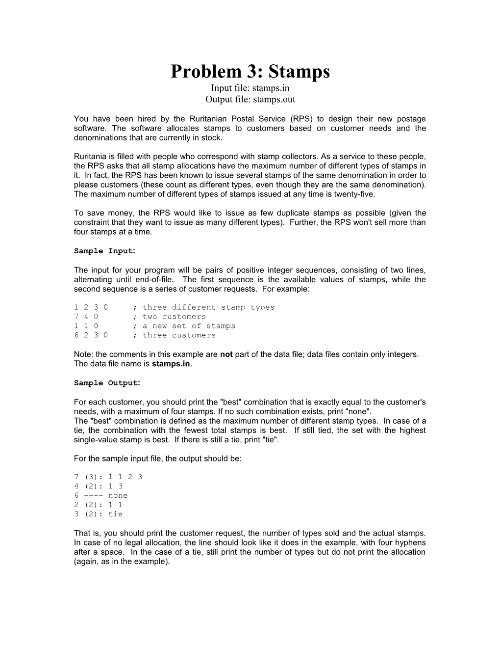 Problem 3: Stamps