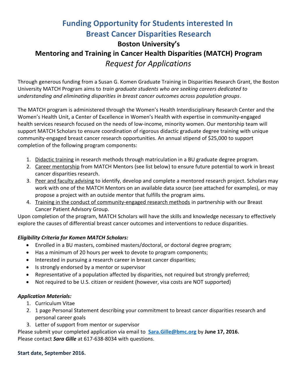 Mentoring and Training in Cancer Health Disparities (MATCH) Program