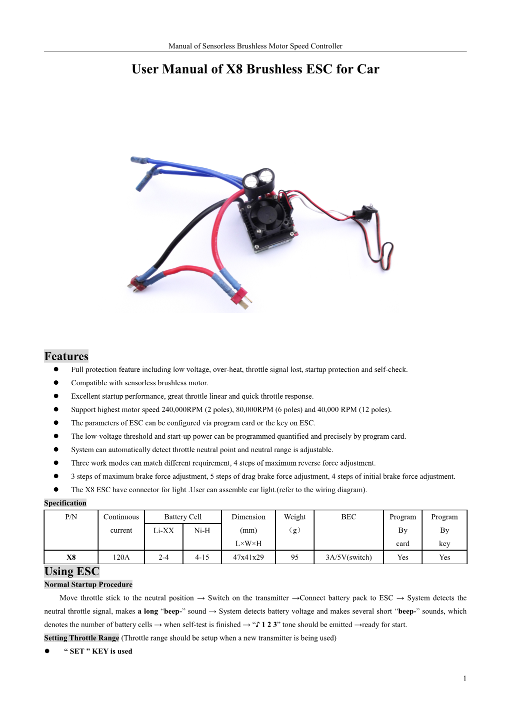 User Manual of Quik Series ESC for Car V2