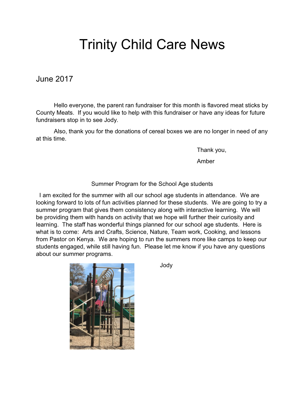 Trinity Child Care News