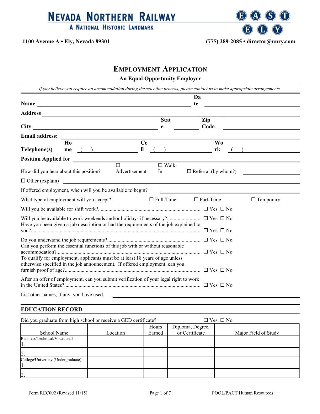 Form REC002 (Revised 11/15)Page 1 of 6POOL/PACT Human Resources