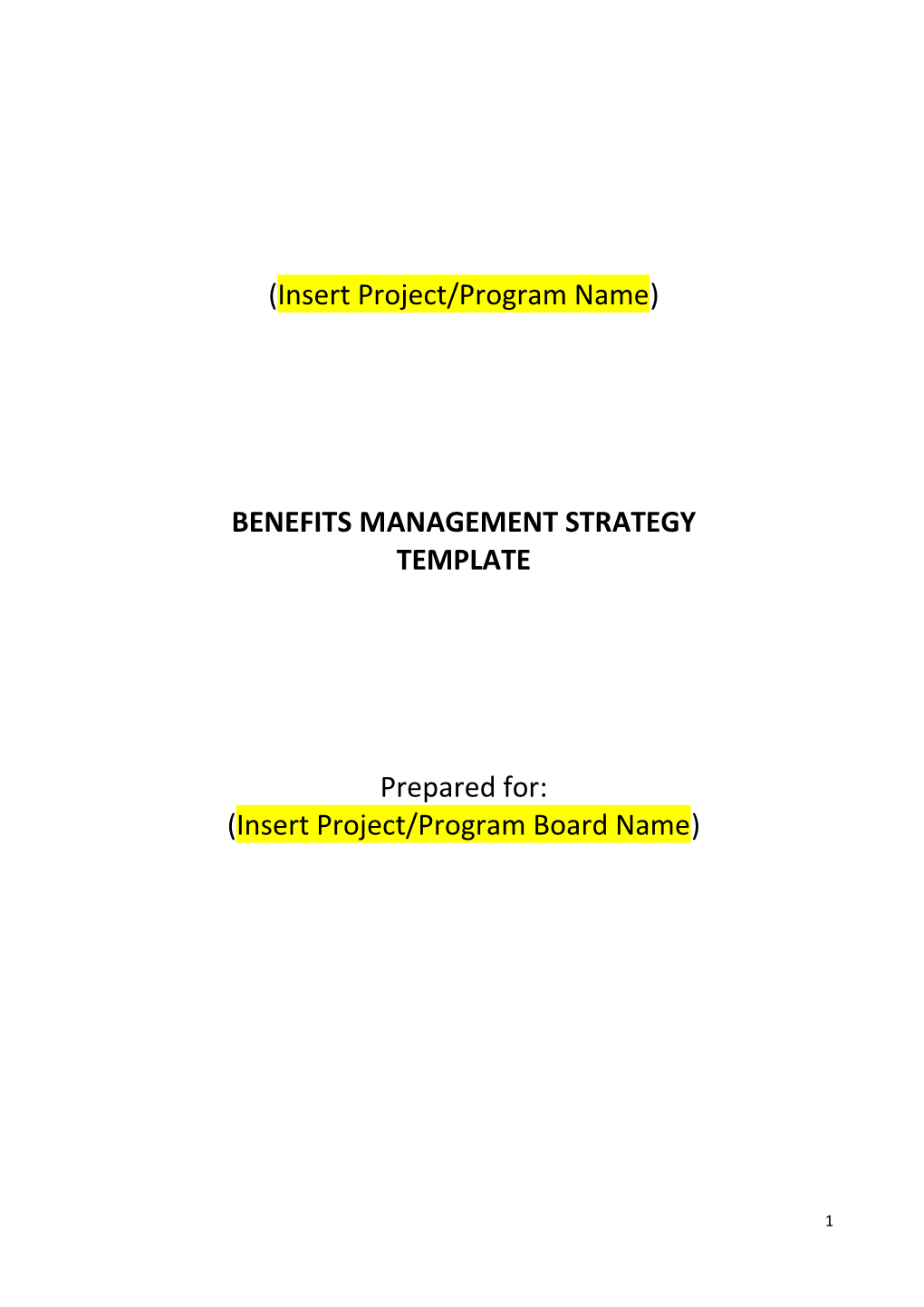 Benefits Management Strategy Template