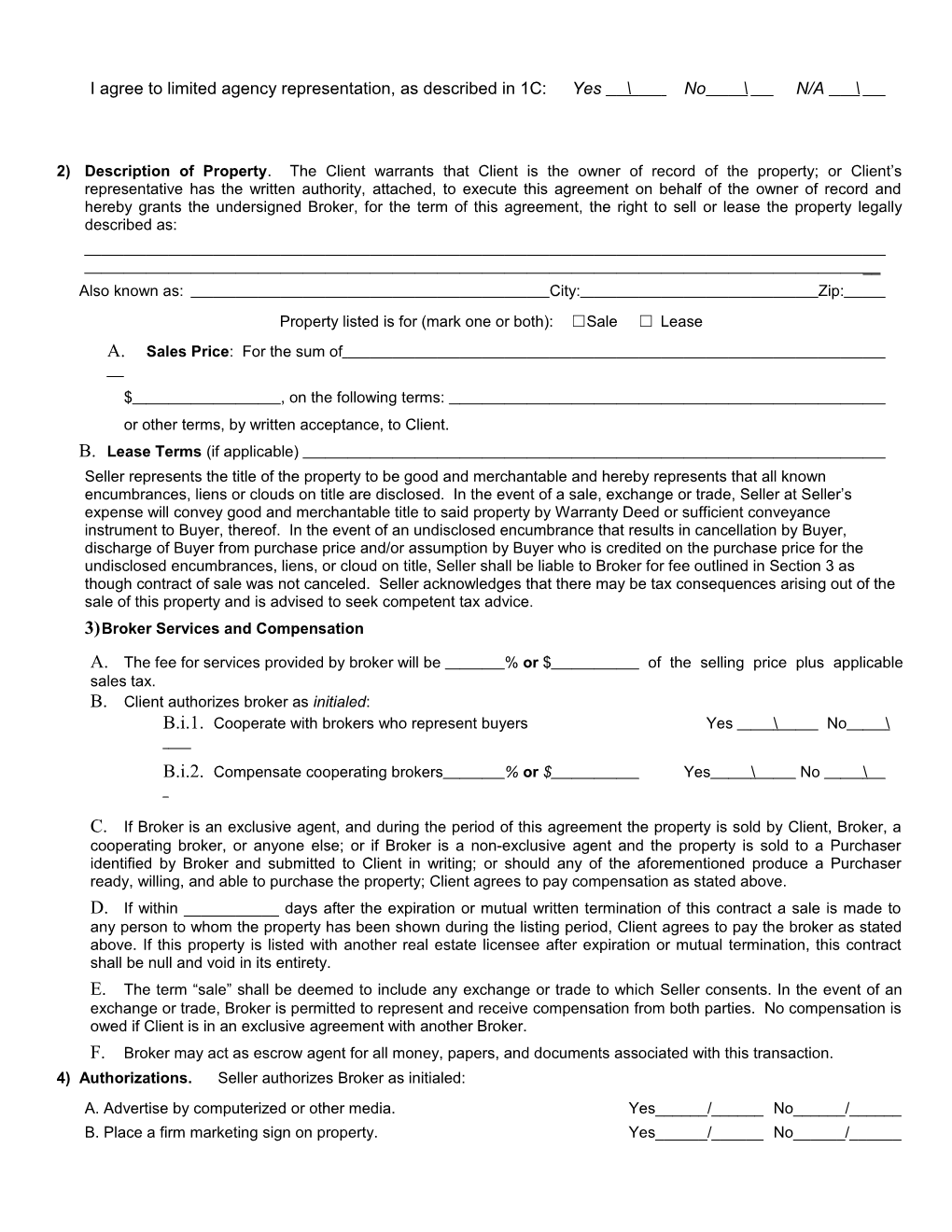 Agency Agreement Owner - South Dakota (Listing Agreement)