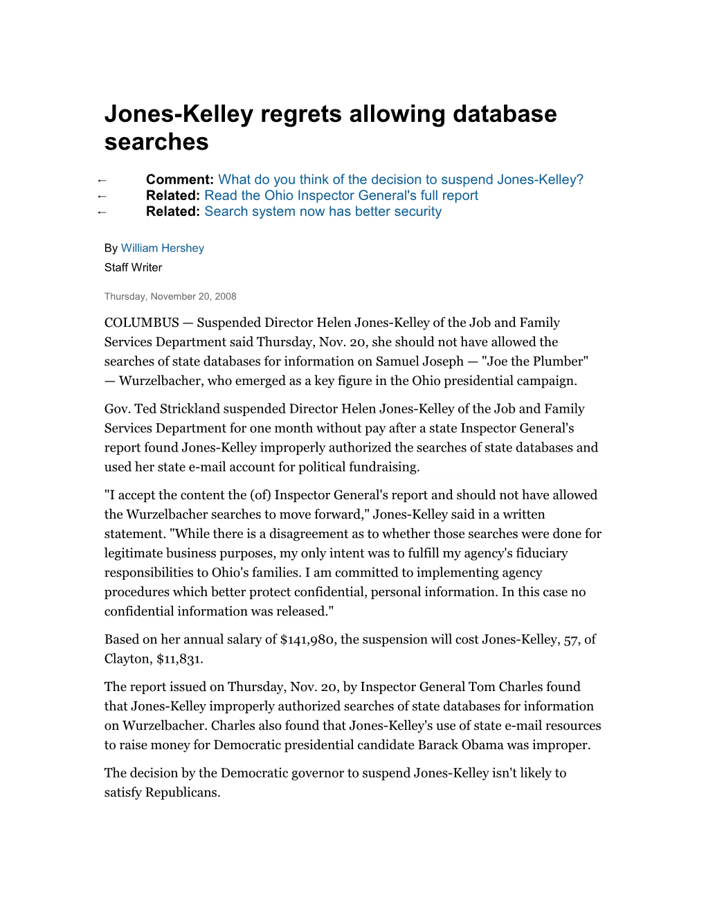 Jones-Kelley Regrets Allowing Database Searches