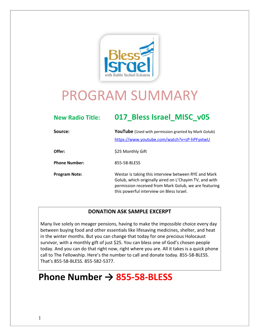 New Radio Title:017 Bless Israel MISC V05