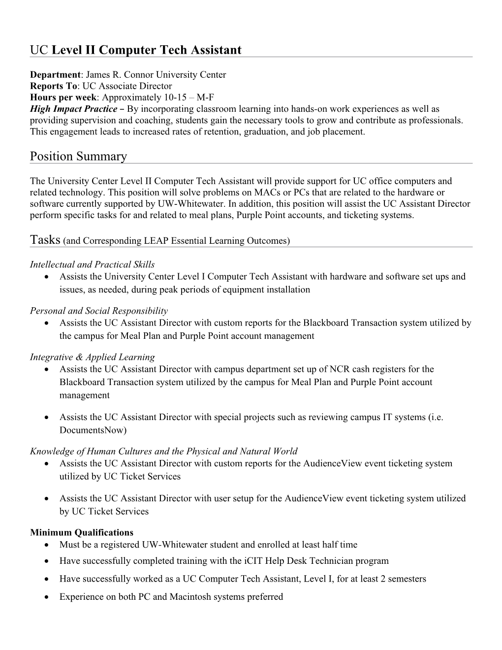 UC Level II Computer Tech Assistant