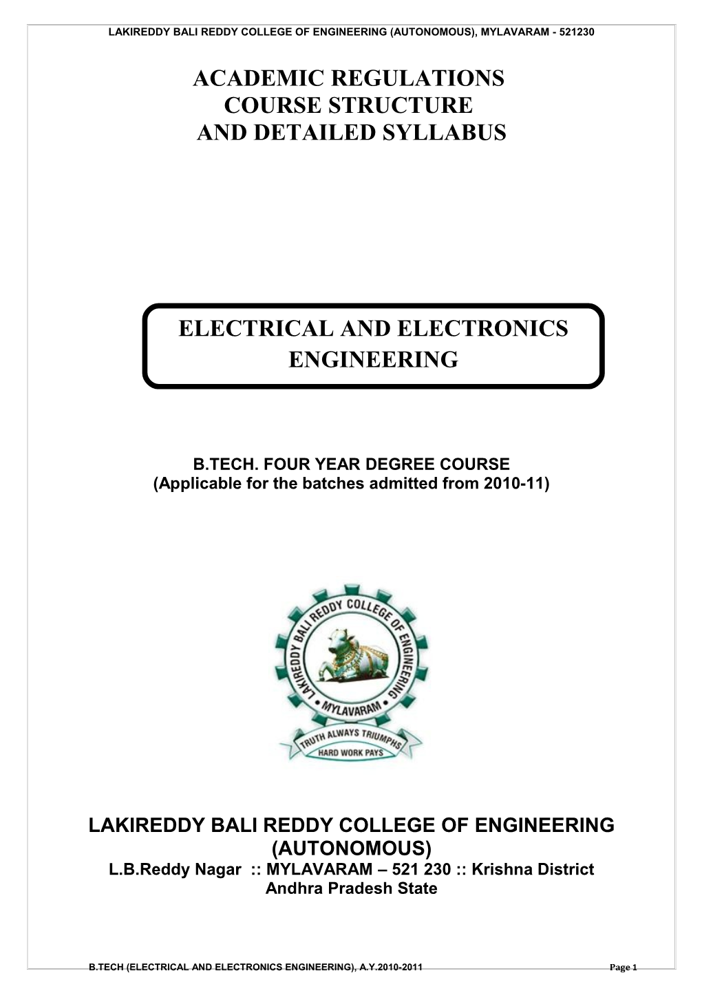Lakireddy Bali Reddy College of Engineering (Autonomous), Mylavaram - 521230