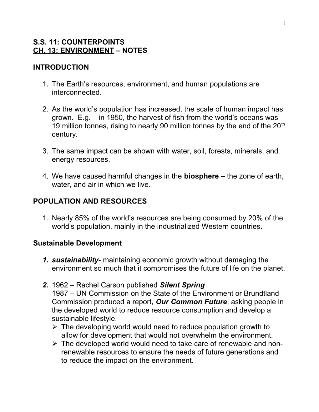 Ch. 13: Environment Notes