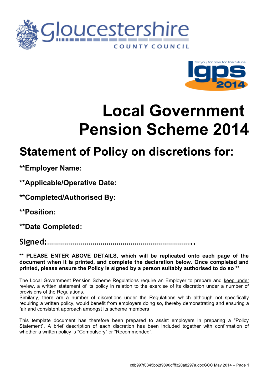 Part 5 - Council Policies on Other Pension Discretions