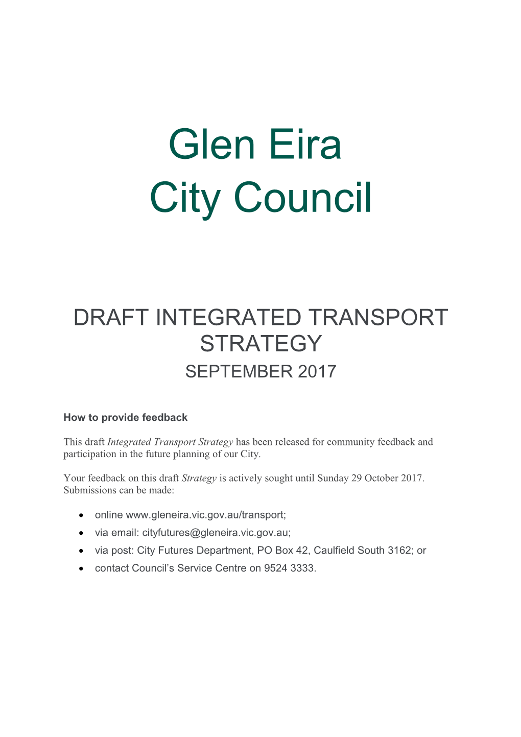 Draft Integrated Transport Strategy