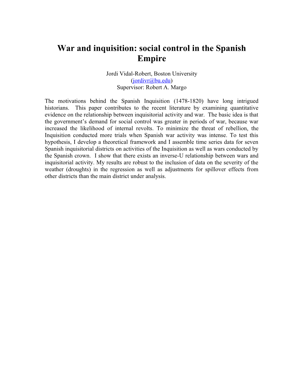 War and Inquisition: Social Control in the Spanish Empire
