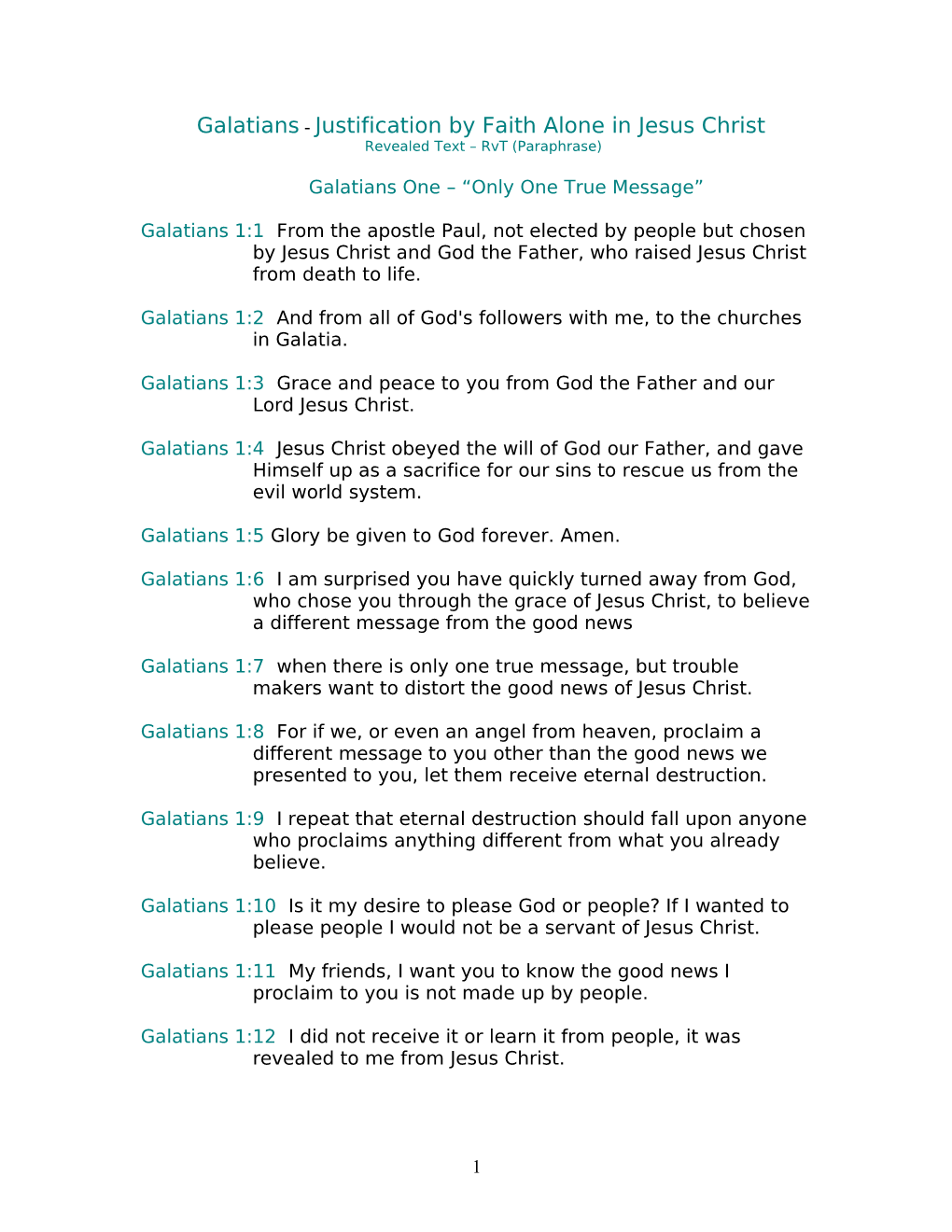 Galatians- Justification by Faith Alone in Jesus Christ
