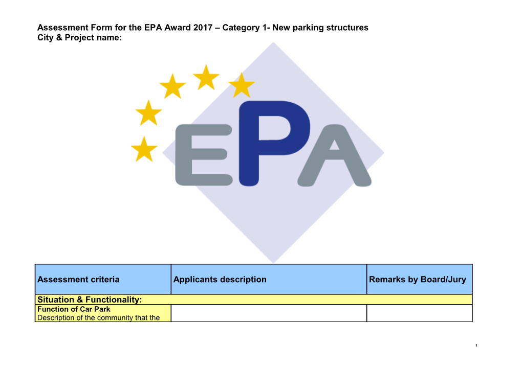 Assessment Form for the EPA Award 2017 Category 1- New Parking Structures