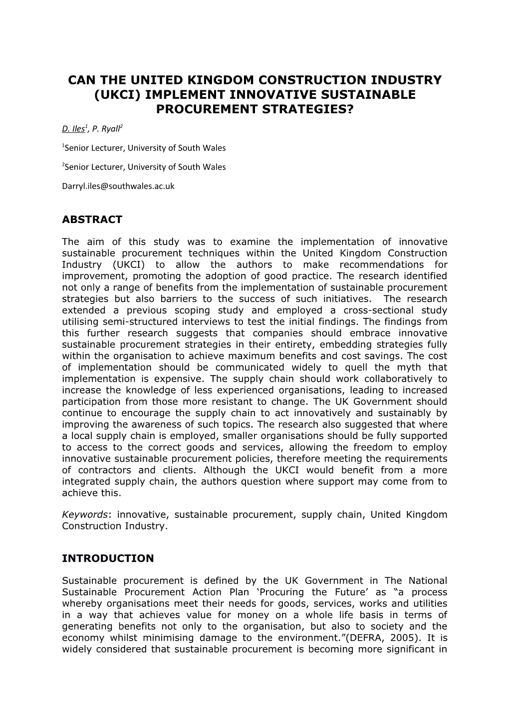 Can the United Kingdom Construction Industry (Ukci) Implement Innovative Sustainable