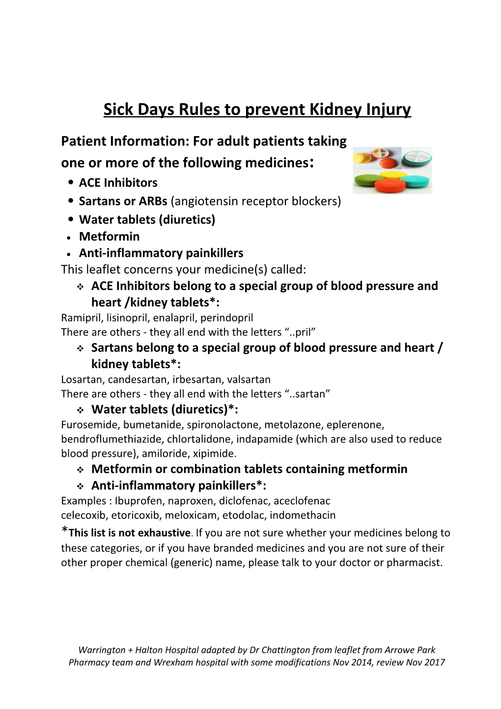 Sick Days Rules to Prevent Kidney Injury