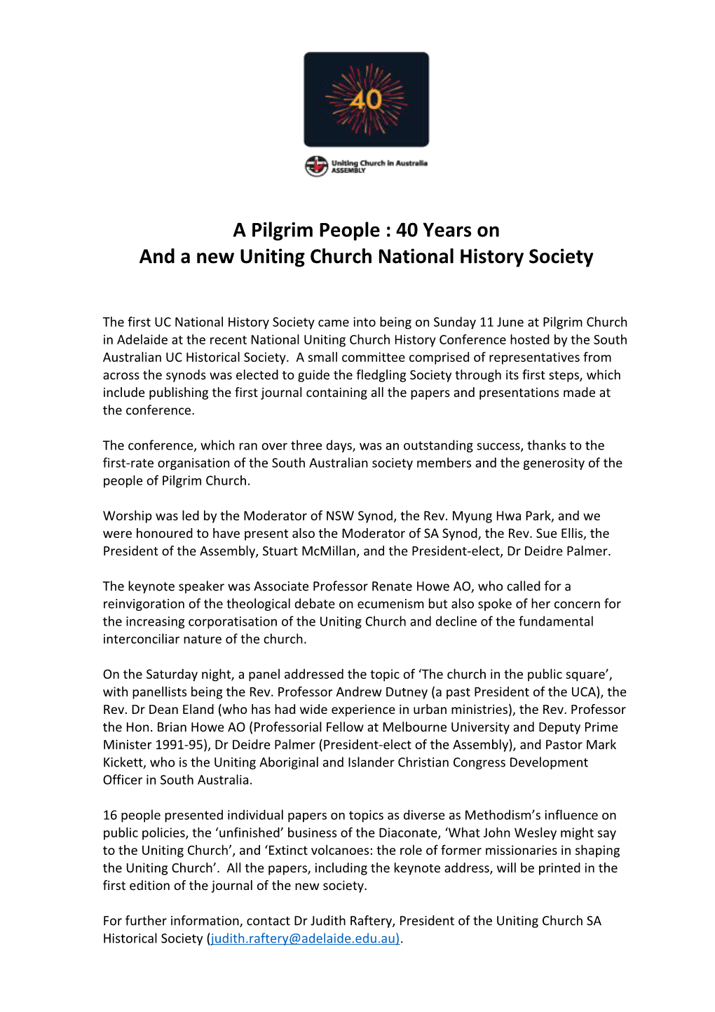 And a New Uniting Church National History Society