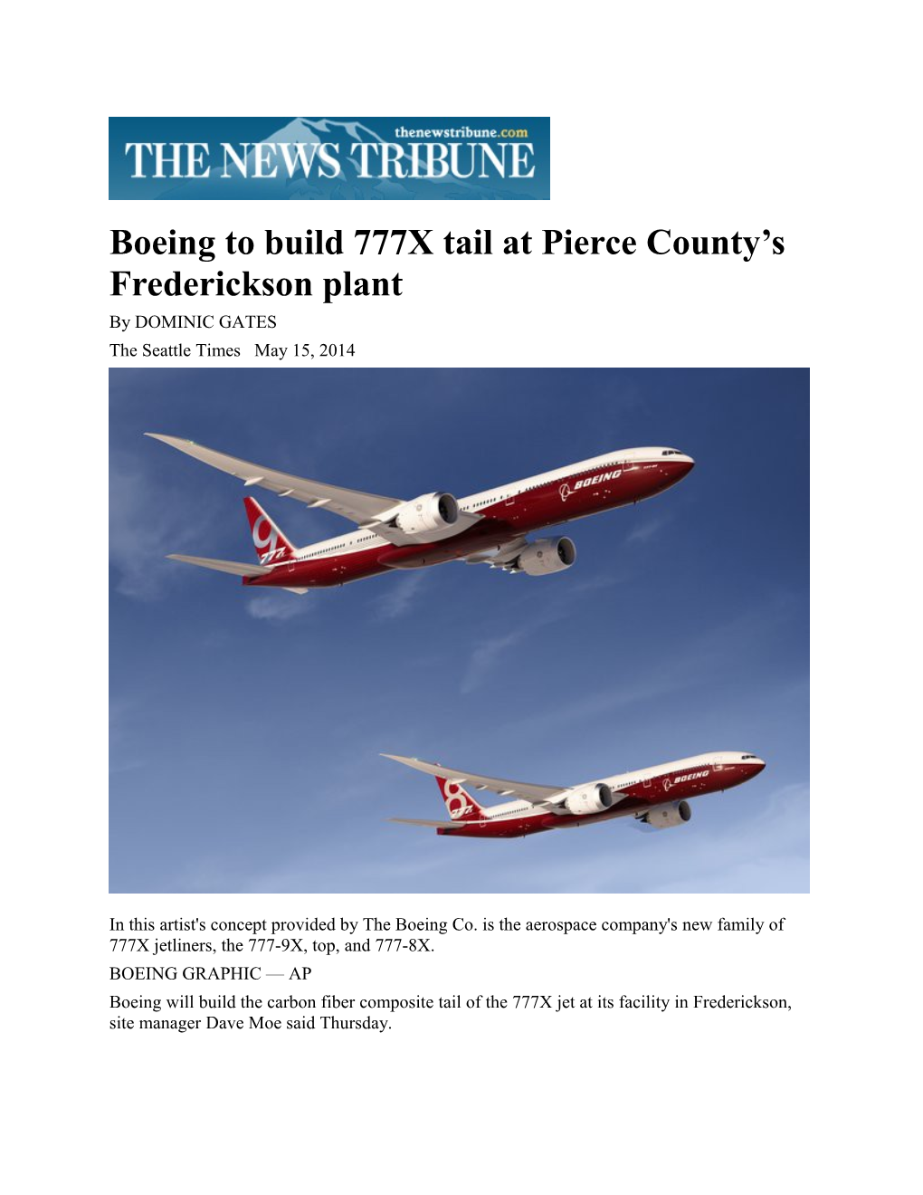 Boeing to Build 777X Tail at Pierce County S Frederickson Plant
